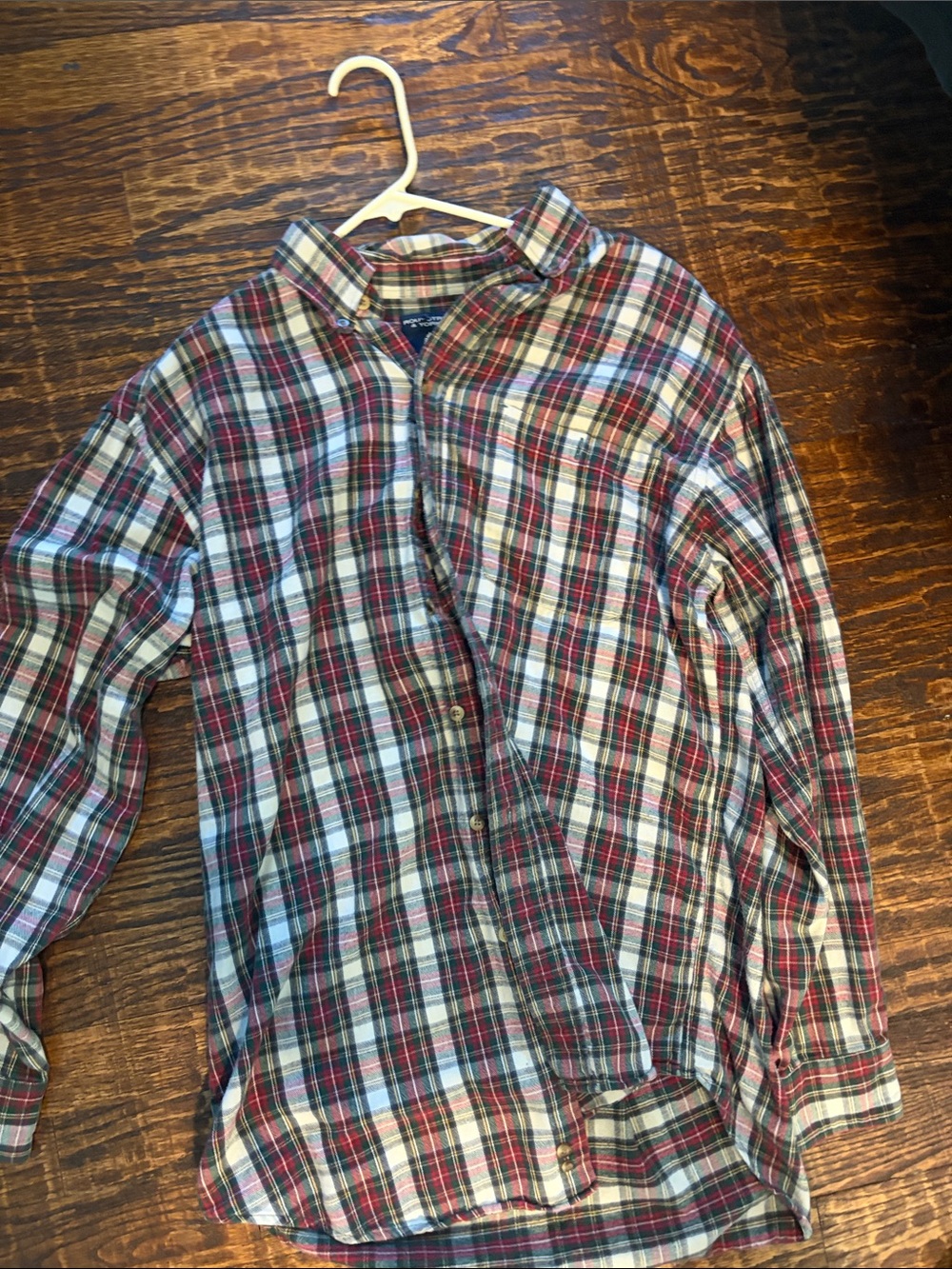 Men's Plaid Button-Down Shirt in Red and Green